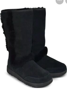 UGG Sundance Waterproof Black Suede Mid-Calf Shearling Boots